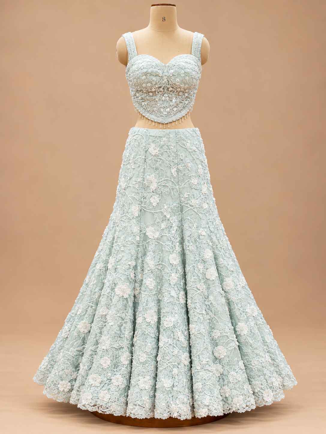Ice Blue Embroidered Dress Material with Dupatta | Designer Ethnic Wear