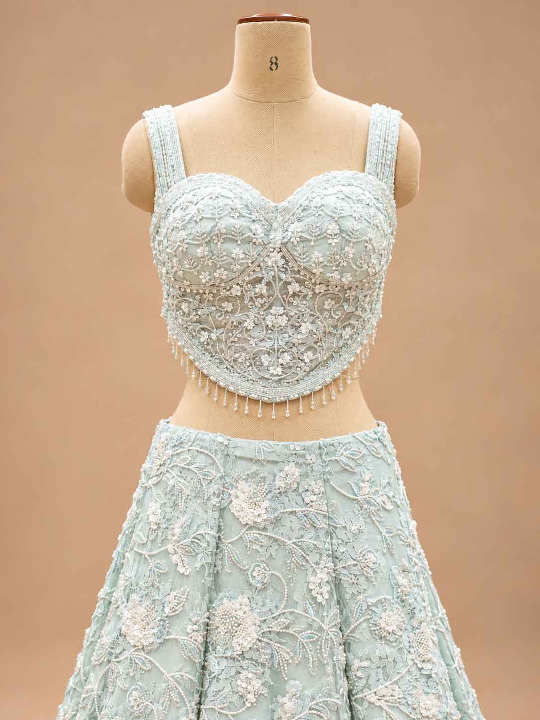 Ice Blue Embroidered Dress Material with Dupatta | Designer Ethnic Wear