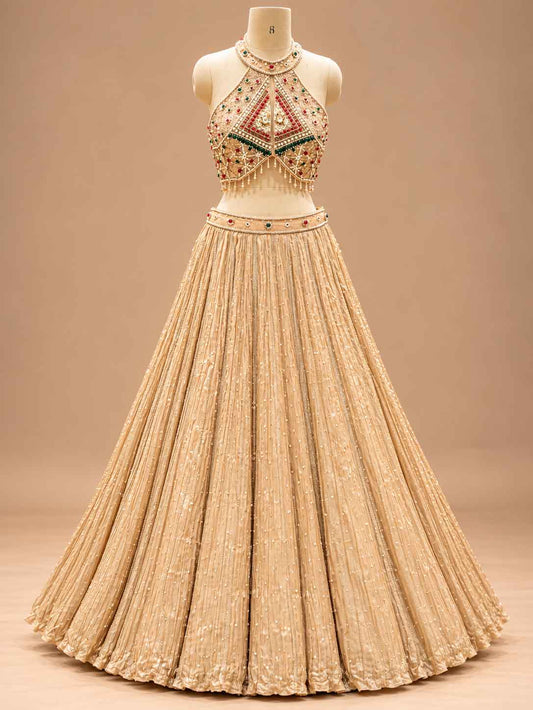 Champagne Gold Embroidered with Dupatta – embroidered outfit detail 1