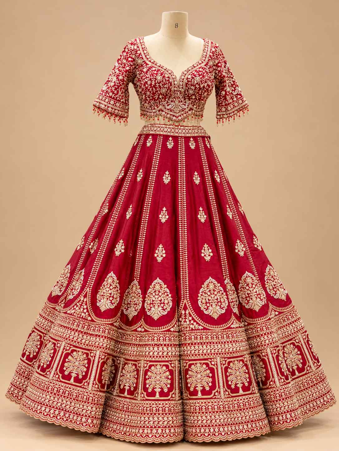 Red Embroidered Lehenga Set with Designer Blouse & Dupatta | Women's Wedding Wear