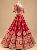 Red Embroidered Lehenga Set with Designer Blouse & Dupatta | Women's Wedding Wear