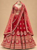 Red Embroidered Lehenga Set with Designer Blouse & Dupatta | Women's Wedding Wear