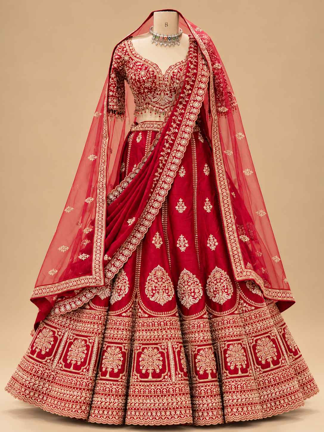 Red Embroidered Lehenga Set with Designer Blouse & Dupatta | Women's Wedding Wear