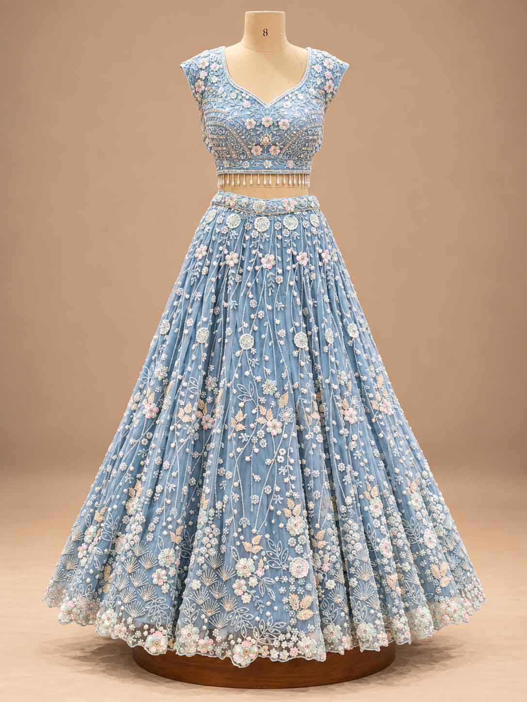 Powder Blue Embroidered Lehenga Set with Dupatta – embroidered outfit detail 1