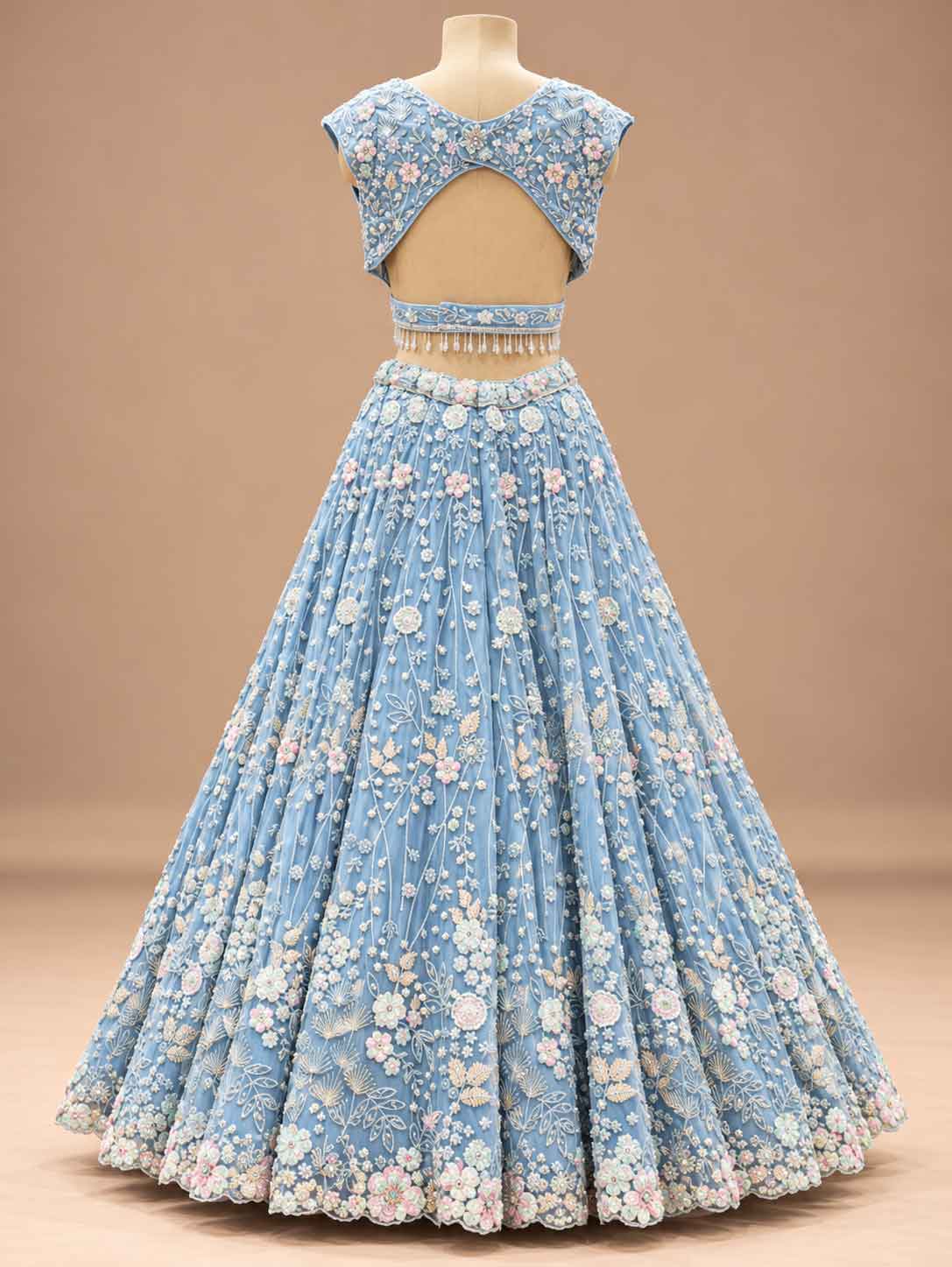 Powder Blue Embroidered Lehenga Set with Dupatta – embroidered outfit detail 4
