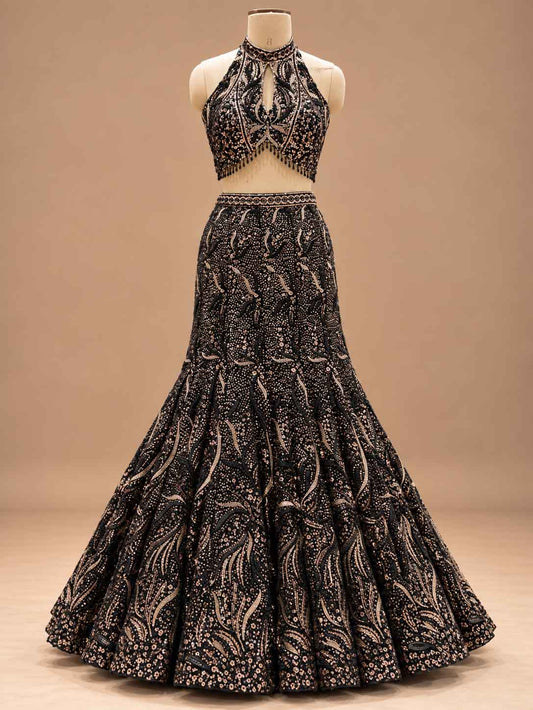 Black Embroidered Lehenga Set with Dupatta – embroidered outfit detail 1