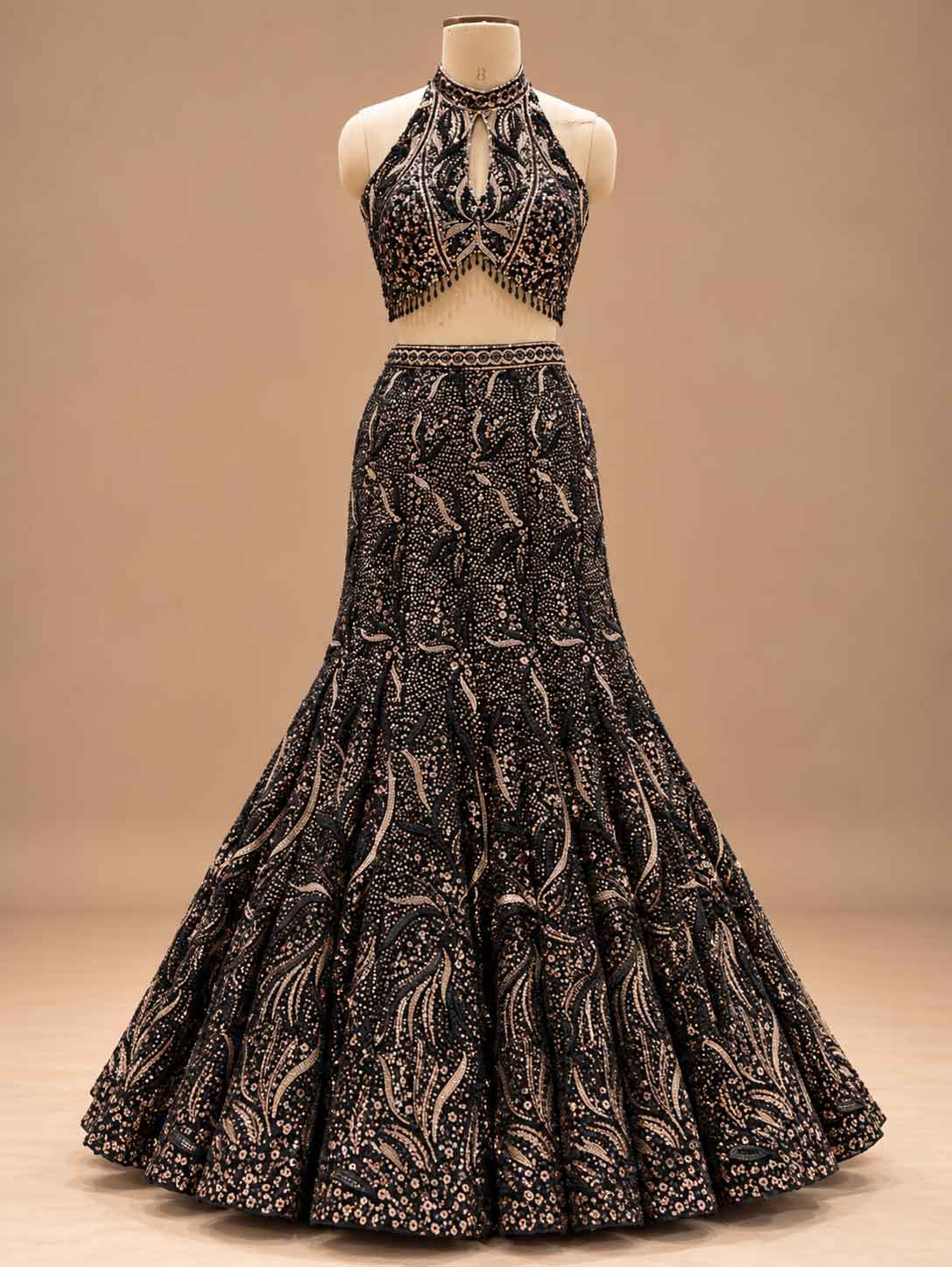 Black Embroidered Lehenga Set with Dupatta – embroidered outfit detail 1