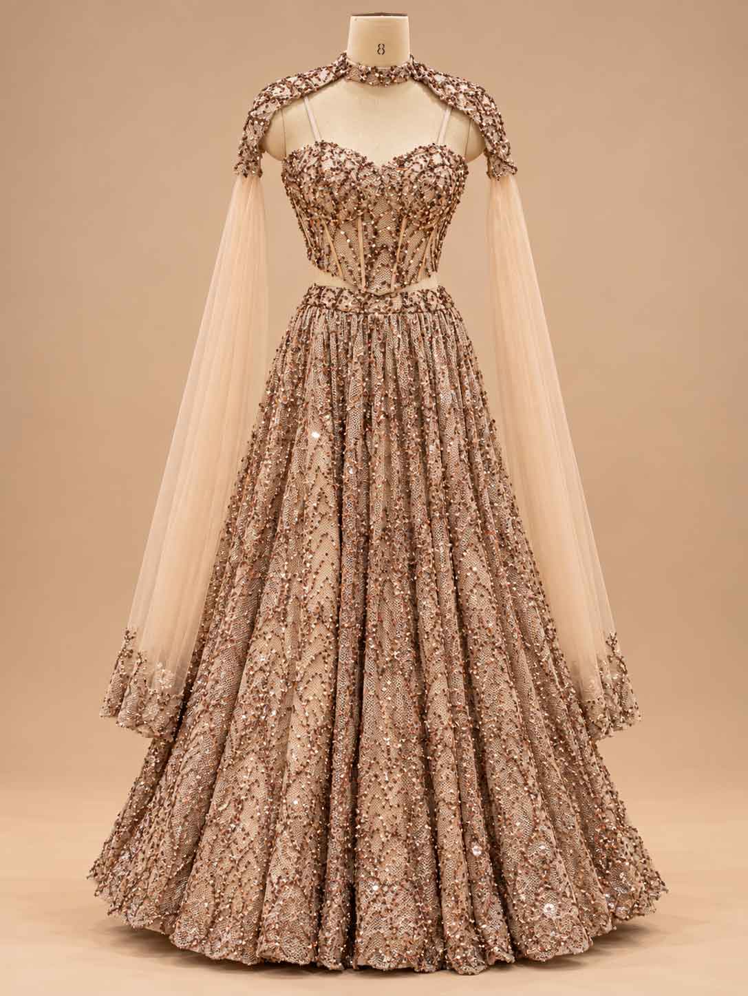 Champagne Gold Embroidered with Dupatta – embroidered outfit detail 1