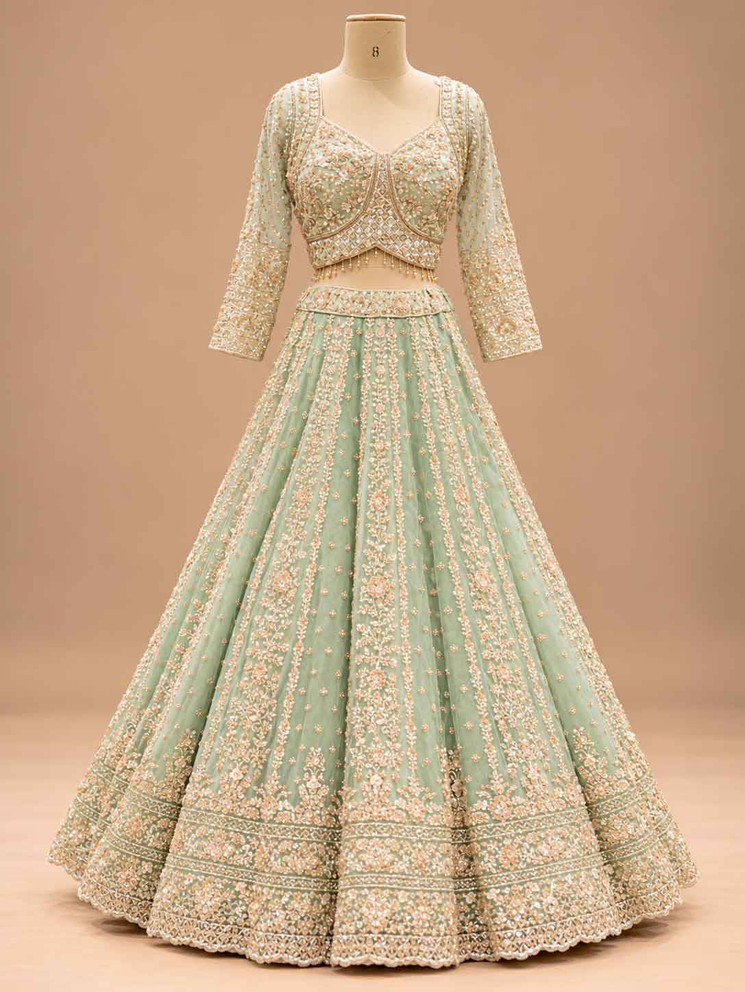 Mint Green Embroidered Lehenga Set with Dupatta – embroidered outfit detail 2
