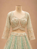 Mint Green Embroidered Lehenga Set with Dupatta – embroidered outfit detail 3