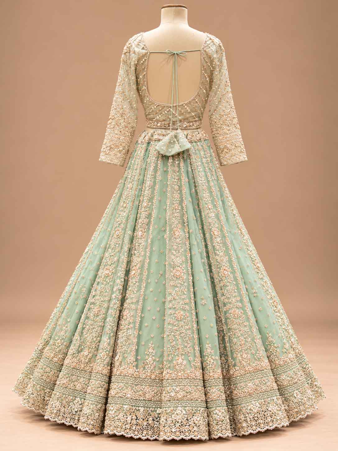 Mint Green Embroidered Lehenga Set with Dupatta – embroidered outfit detail 5