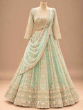 Mint Green Embroidered Lehenga Set with Dupatta – embroidered outfit detail 1