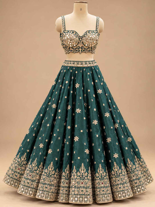 Deep Emerald Green Embroidered Dress Material with Dupatta – embroidered outfit detail 1