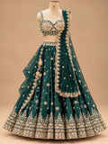 Deep Emerald Green Embroidered Dress Material with Dupatta | Women's Ethnic Wear