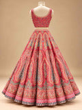 Coral Red & Pink Printed Lehenga Set with Embellished Dupatta for Women – product view 5