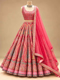 Coral Red & Pink Printed Lehenga Set with Embellished Dupatta for Women – product view 6