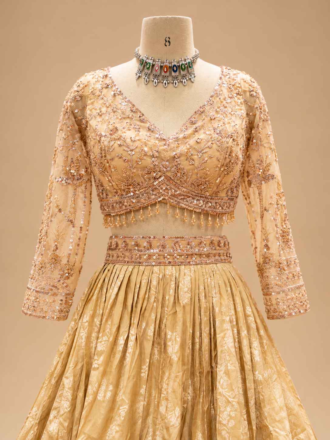 Champagne Gold Embroidered Bridal Lehenga Set with Matching Dupatta for Women – product view 3