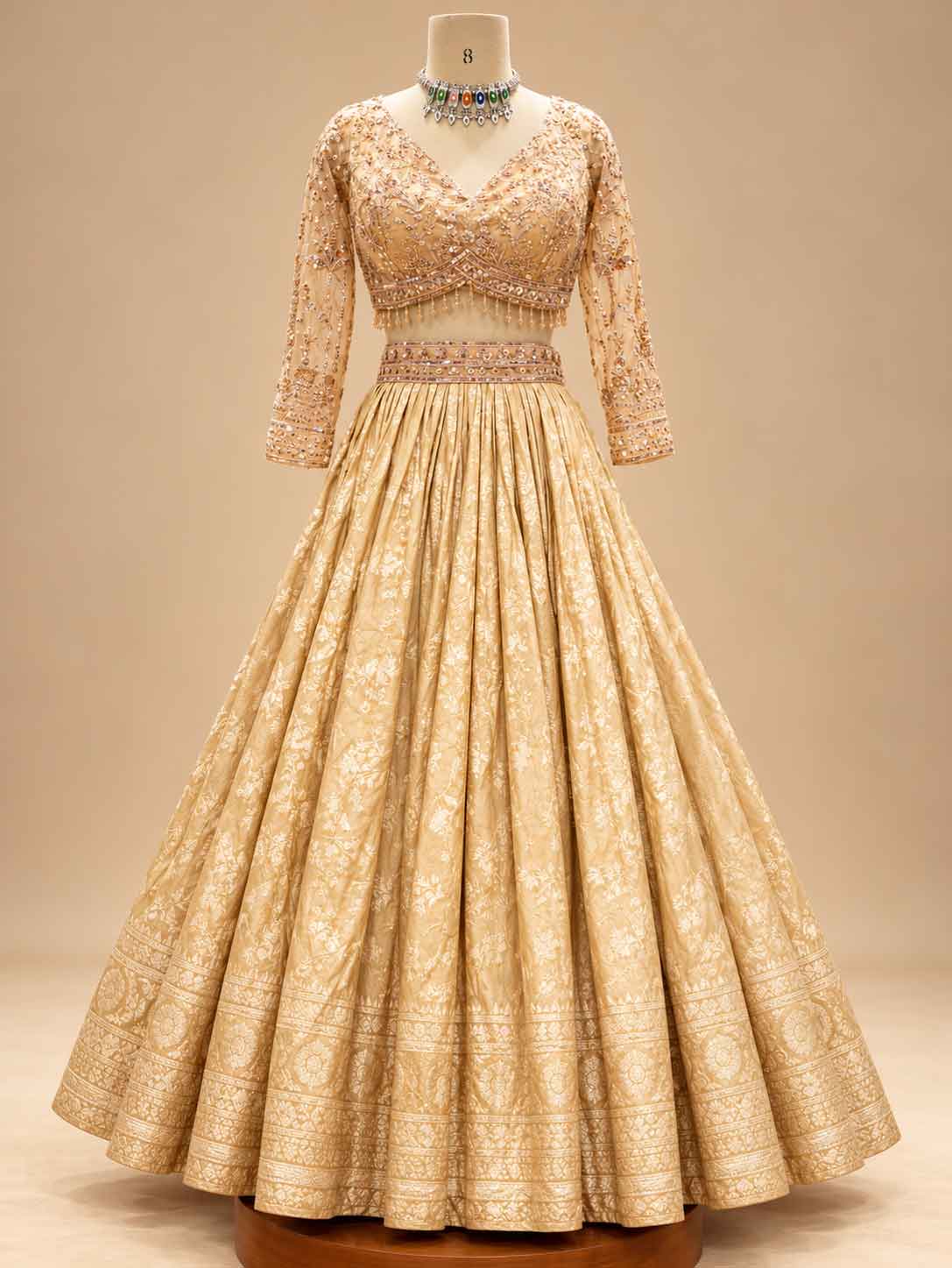 Champagne Gold Embroidered Bridal Lehenga Set with Matching Dupatta for Women – product view 4