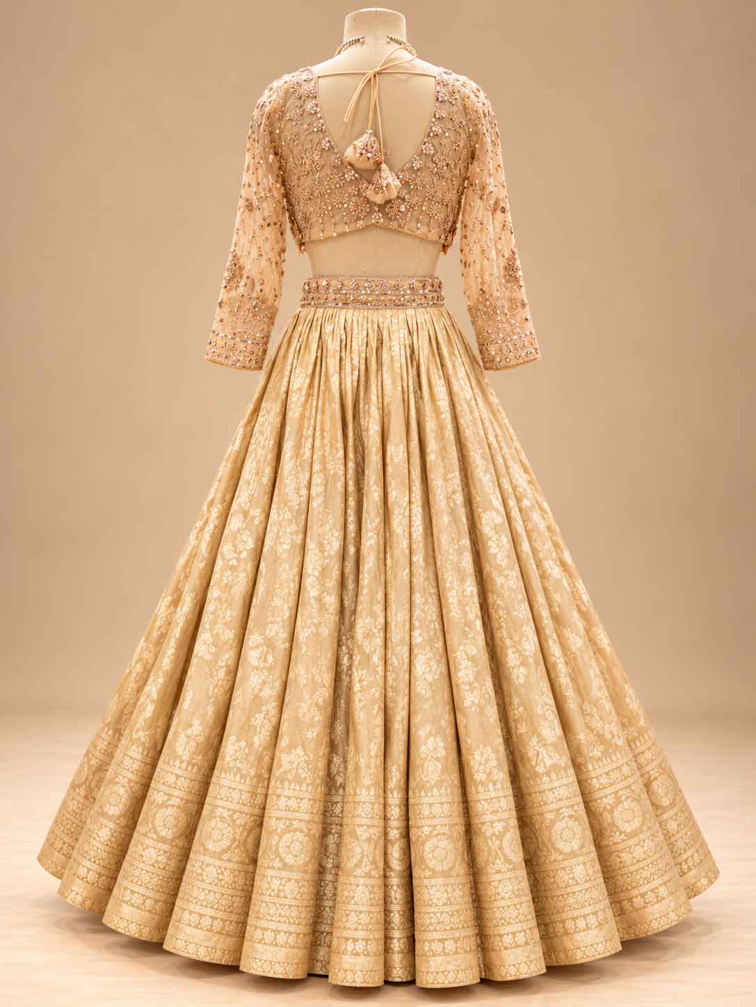 Champagne Gold Embroidered Bridal Lehenga Set with Matching Dupatta for Women – product view 5