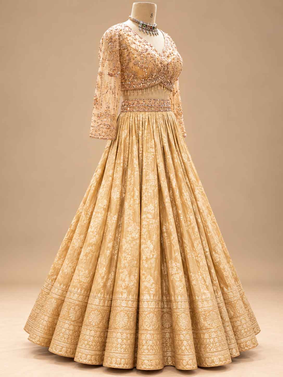 Champagne Gold Embroidered Bridal Lehenga Set with Matching Dupatta for Women – product view 6