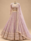 Lavender Designer Embroidered Lehenga Choli with Golden Work & Net Dupatta for Women – product view 2