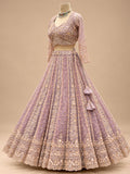 Lavender Designer Embroidered Lehenga Choli with Golden Work & Net Dupatta for Women – product view 4