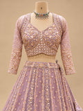 Lavender Designer Embroidered Lehenga Choli with Golden Work & Net Dupatta for Women – product view 5