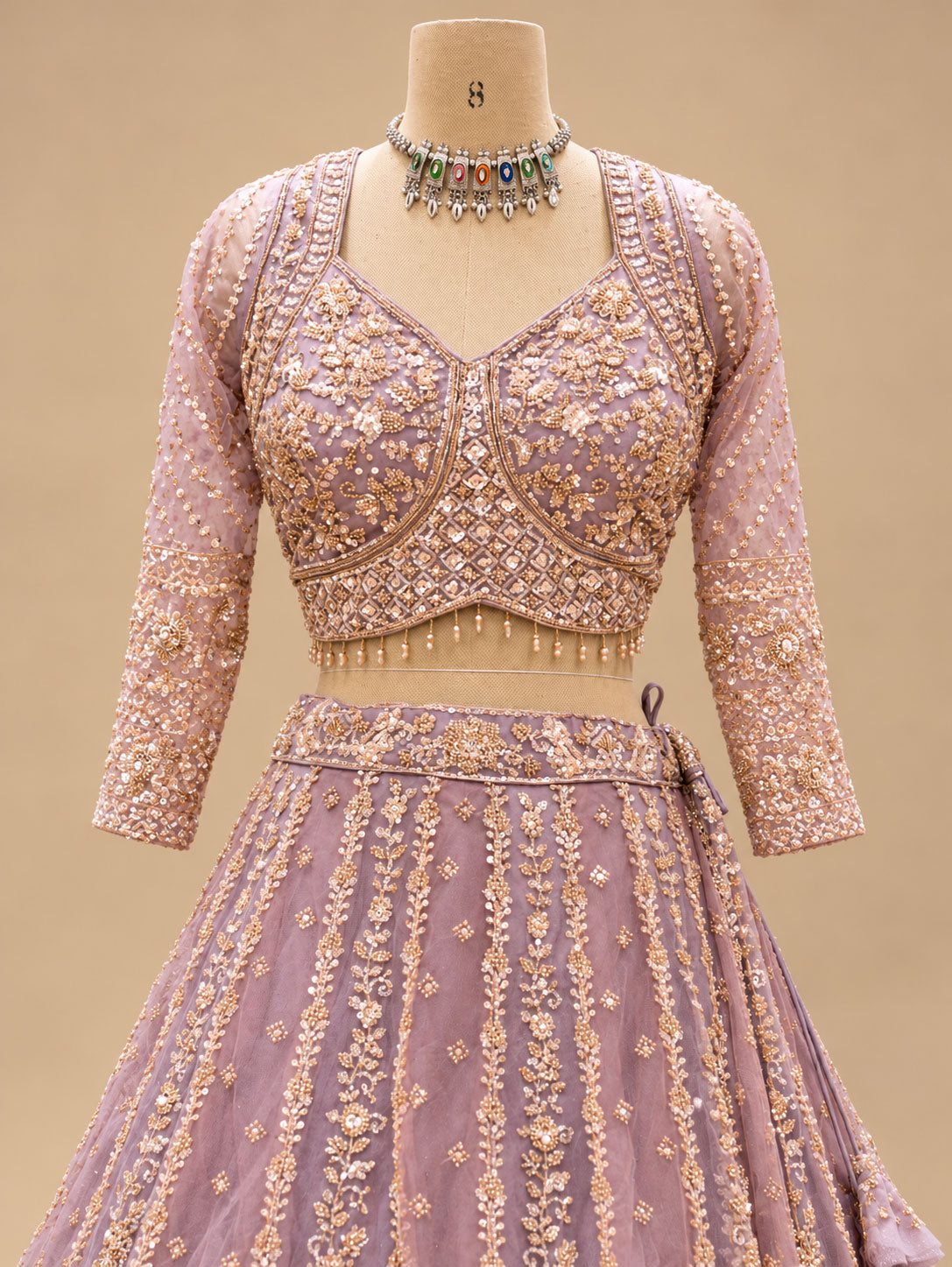 Lavender Designer Embroidered Lehenga Choli with Golden Work & Net Dupatta for Women – product view 5