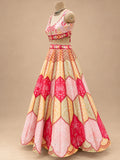 Pink & Golden Yellow Floral Designer Lehenga Set with Sheer Dupatta for Women – product view 2