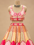 Pink & Golden Yellow Floral Designer Lehenga Set with Sheer Dupatta for Women – product view 4