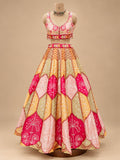 Pink & Golden Yellow Floral Designer Lehenga Set with Sheer Dupatta for Women – product view 5