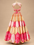 Pink & Golden Yellow Floral Designer Lehenga Set with Sheer Dupatta for Women – product view 6