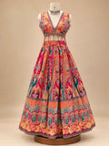 Multicolour Floral Printed Lehenga Set with Pink Orange Ombré Dupatta for Women – product view 3