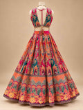 Multicolour Floral Printed Lehenga Set with Pink Orange Ombré Dupatta for Women – product view 4