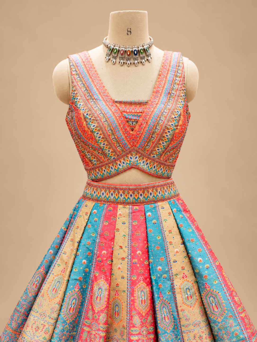 Multicolour Printed Lehenga Set with Rani Pink Dupatta for Women – product view 2