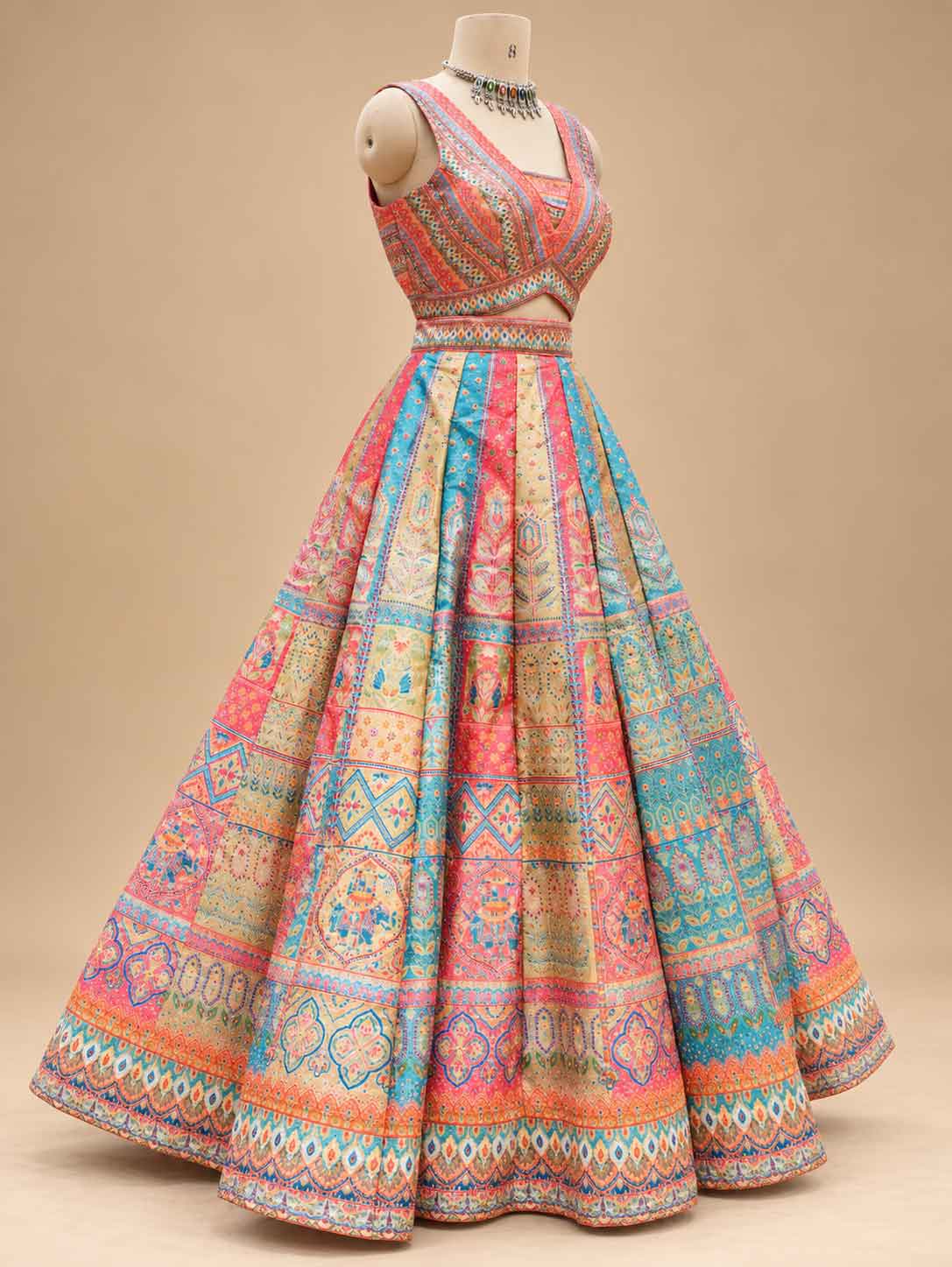 Multicolour Printed Lehenga Set with Rani Pink Dupatta for Women – product view 3
