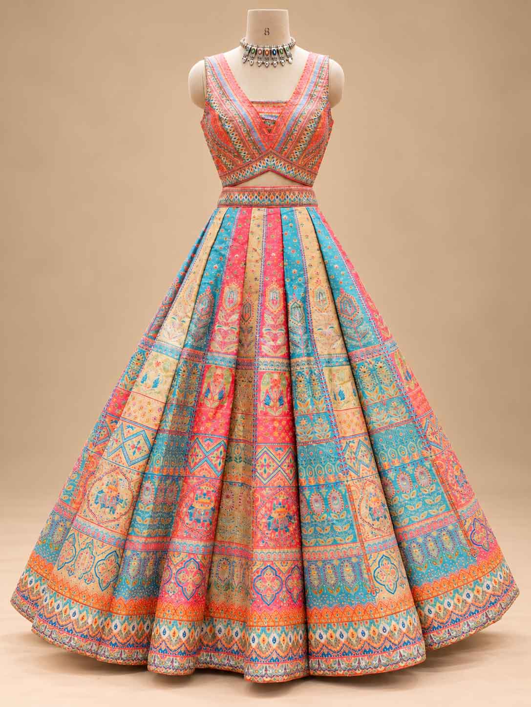 Multicolour Printed Lehenga Set with Rani Pink Dupatta for Women – product view 6