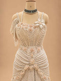 Ivory Embellished Floor-Length Gown with Beadwork & Floral Detailing | Women's Occasion Wear