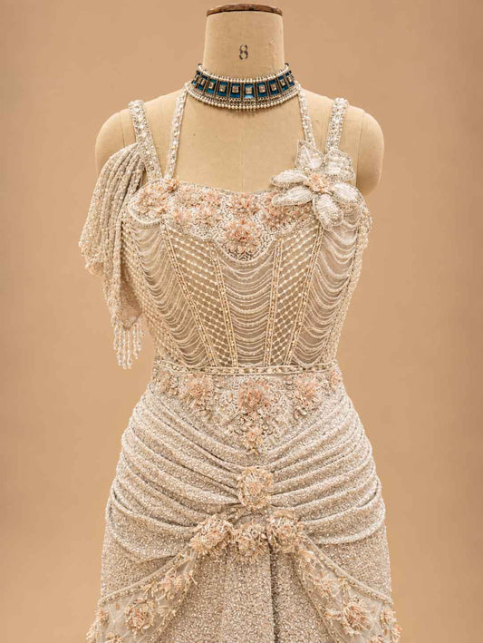 Ivory Embellished Floor-Length Gown with Beadwork & Floral Detailing for women – product view 2