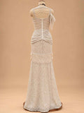 Ivory Embellished Floor-Length Gown with Beadwork & Floral Detailing | Women's Occasion Wear