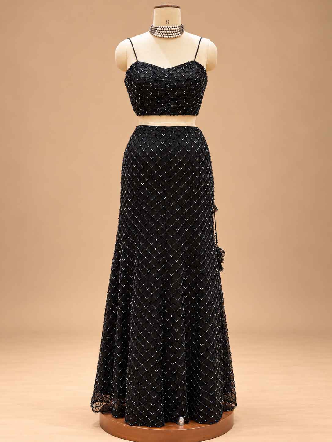 Black Embellished Lehenga Set with Sheer Dupatta | Designer Party Wear