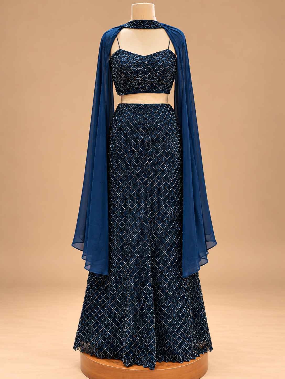 Midnight Blue Embellished Lehenga Set with Dupatta | Designer Festive Wear