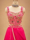Hot Pink Embroidered Lehenga Set with Draped Dupatta | Designer Festive Wear
