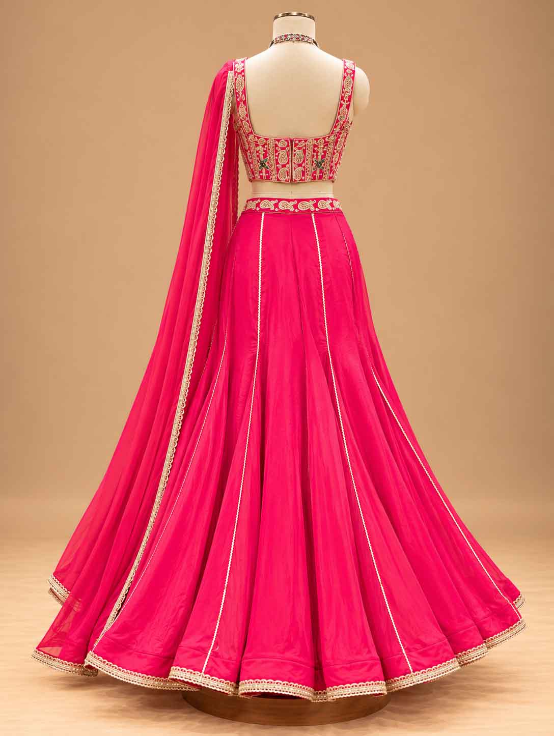Hot Pink Embroidered Lehenga Set with Draped Dupatta | Designer Festive Wear