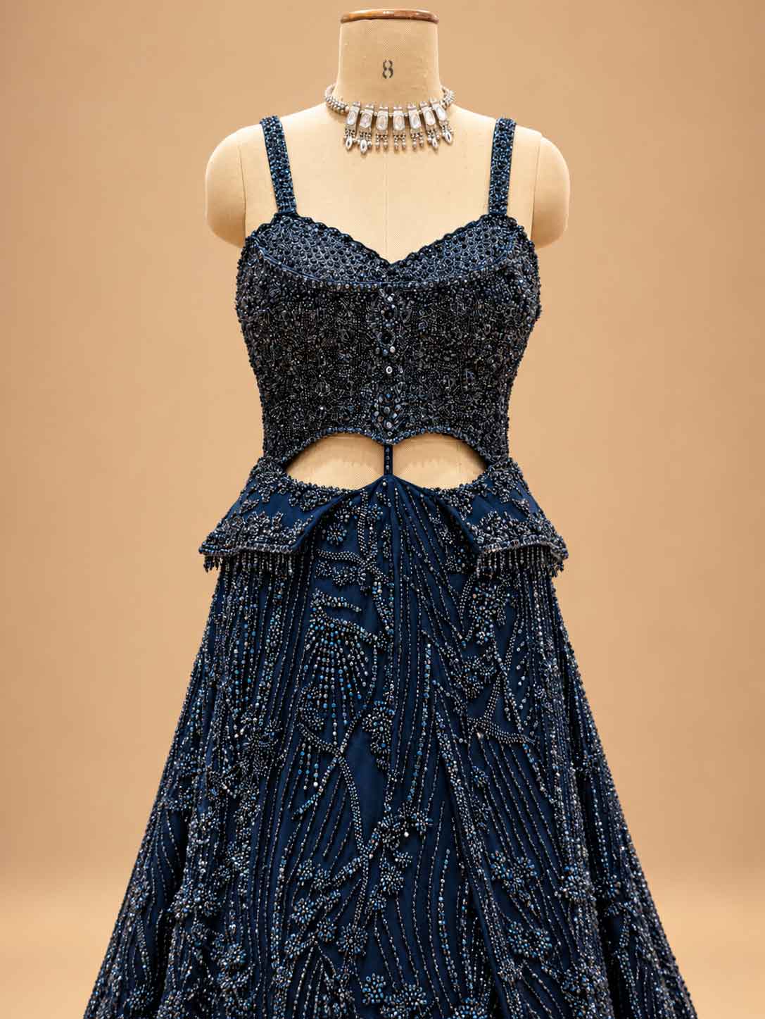 Midnight Navy Blue Embellished Lehenga Set with Sheer Dupatta | Women's Wedding Wear