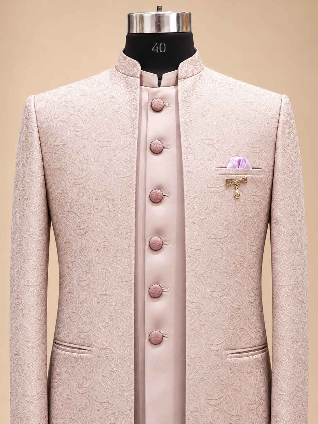 Alternate product view 7 of Lavender Embroidered Bandhgala Suit for Men by Guptas Textiles Annexe, Bengaluru