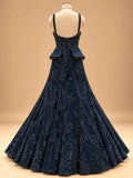 Midnight Navy Blue Embellished Lehenga Set with Sheer Dupatta | Women's Wedding Wear