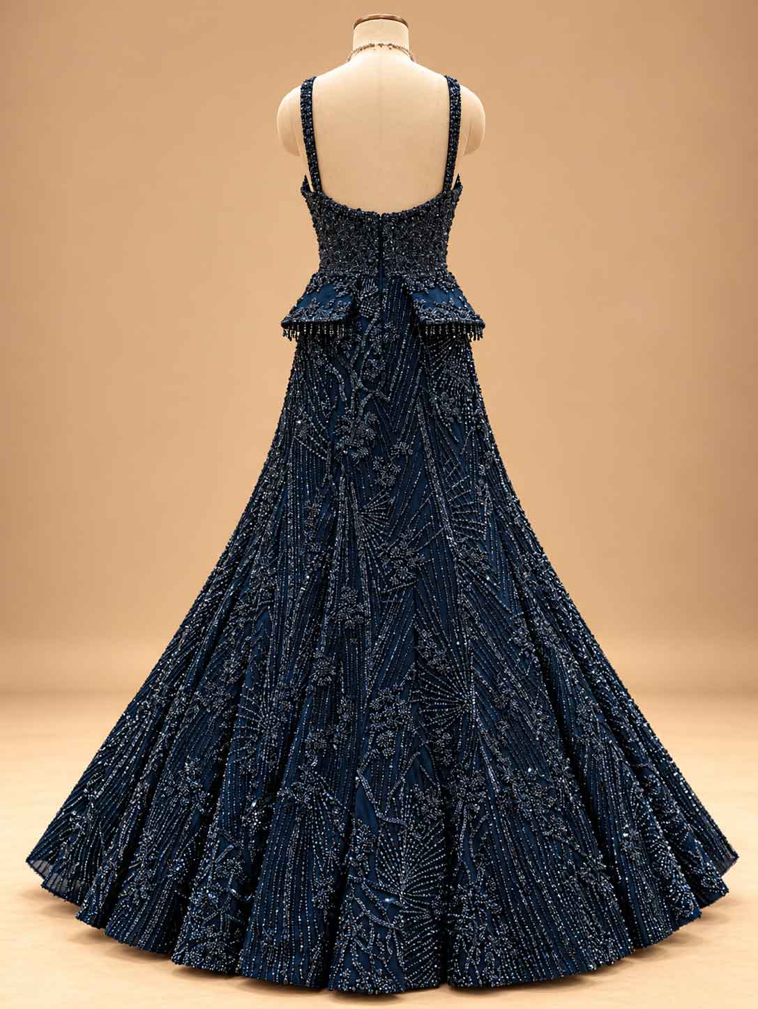Midnight Navy Blue Embellished Lehenga Set with Sheer Dupatta | Women's Wedding Wear