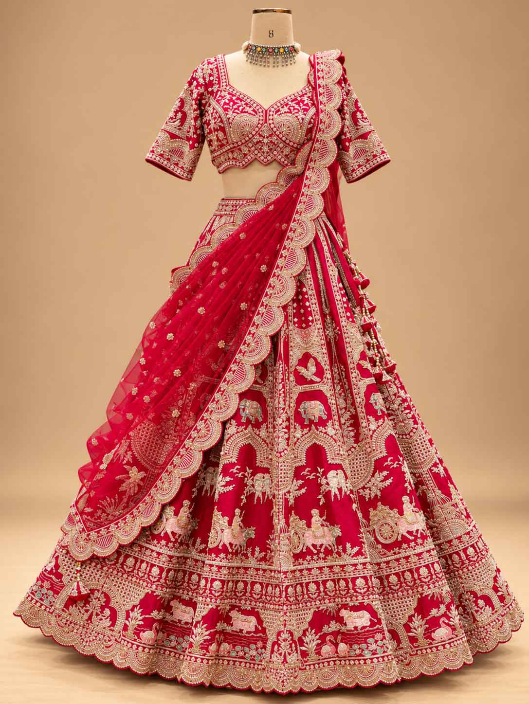 Red & Ivory Embroidered Lehenga Set with Dupatta | Women's Bridal & Wedding Wear