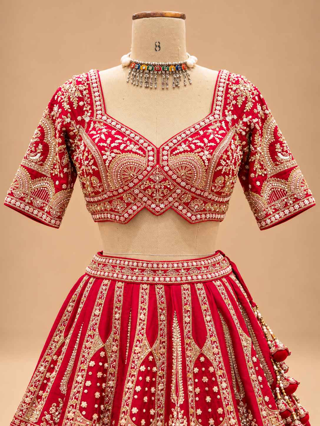 Red & Ivory Embroidered Lehenga Set with Dupatta | Women's Bridal & Wedding Wear
